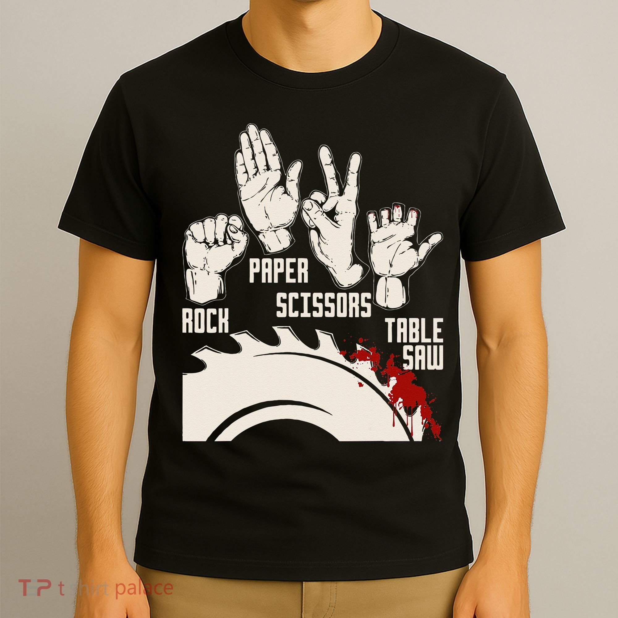 Rock Paper Scissors Table Saw Funny Woodworking Carpenter T-Shirt