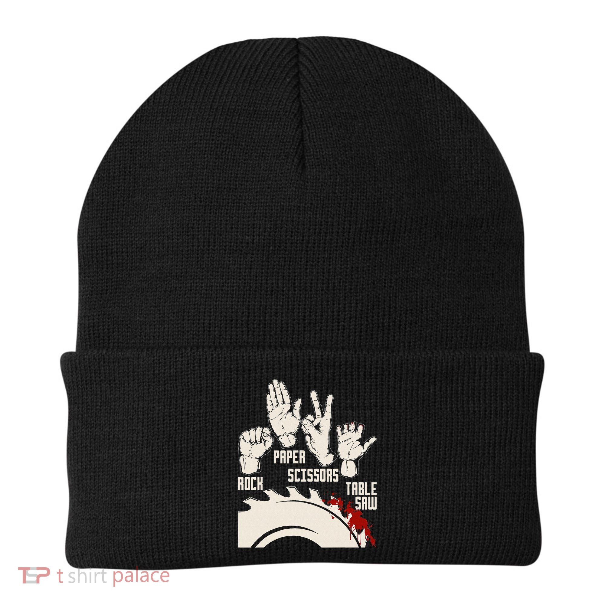 Rock Paper Scissors Table Saw Funny Woodworking Carpenter Beanie