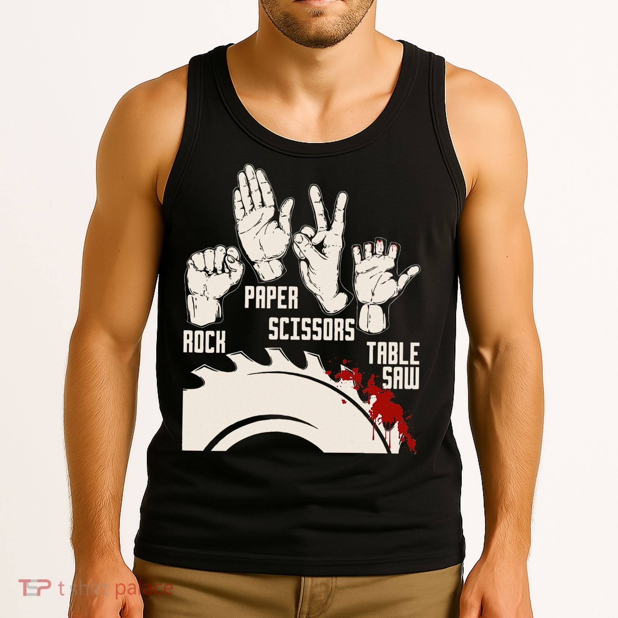 Rock Paper Scissors Table Saw Funny Woodworking Carpenter Tank Top