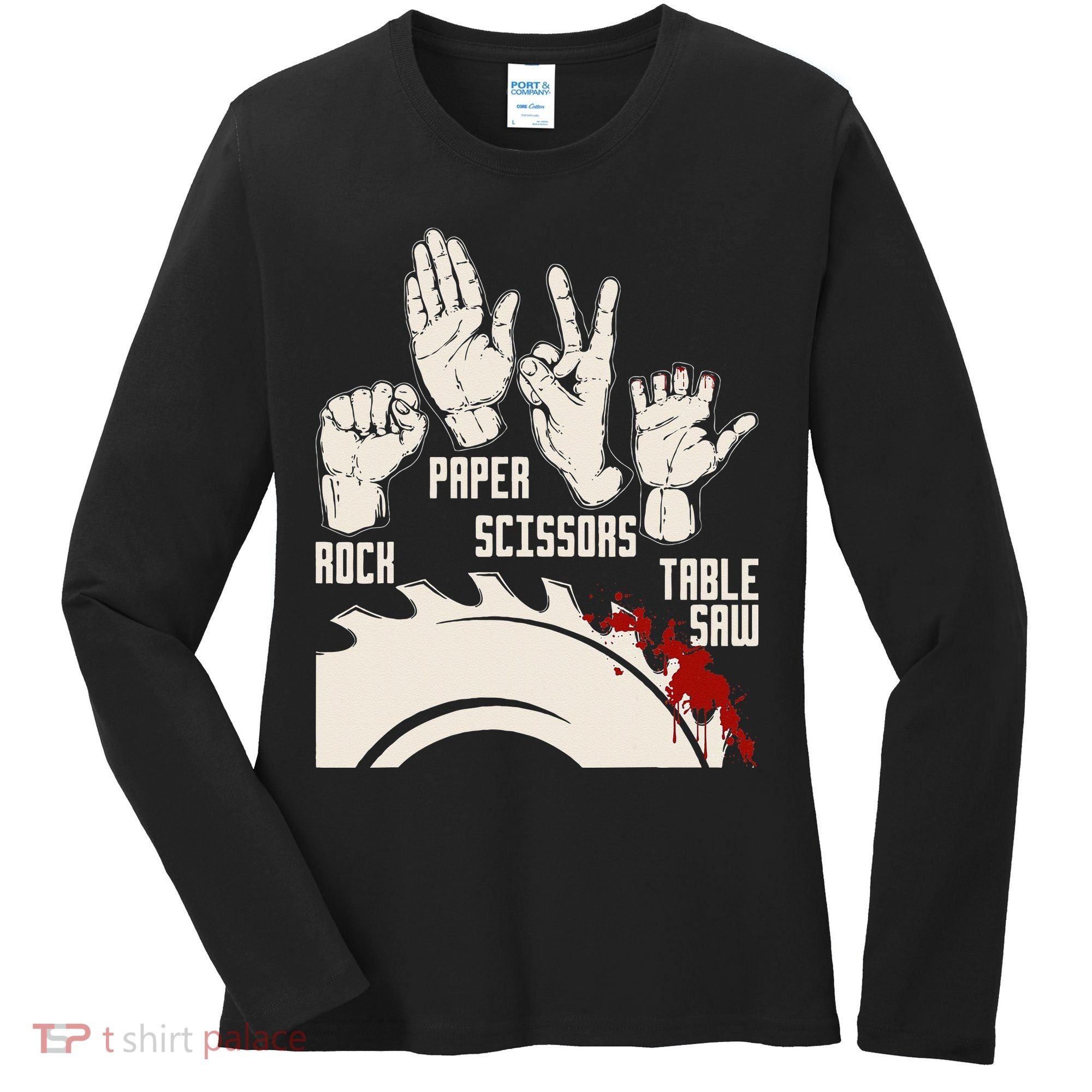 Rock Paper Scissors Table Saw Funny Woodworking Carpenter Women's Long Sleeve Shirt