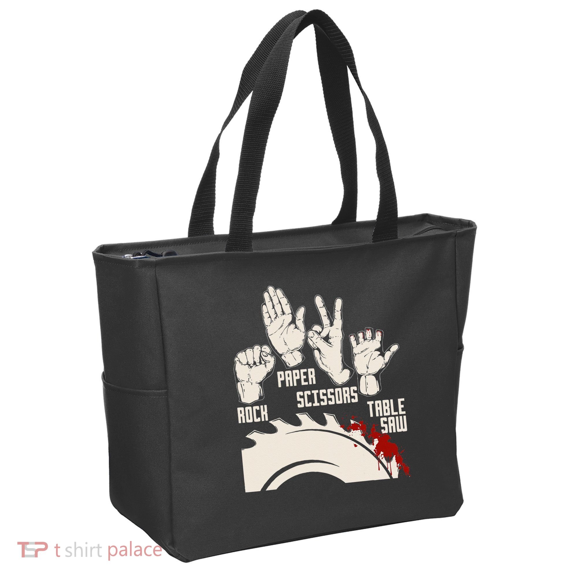 Rock Paper Scissors Table Saw Funny Woodworking Carpenter Tote Bag