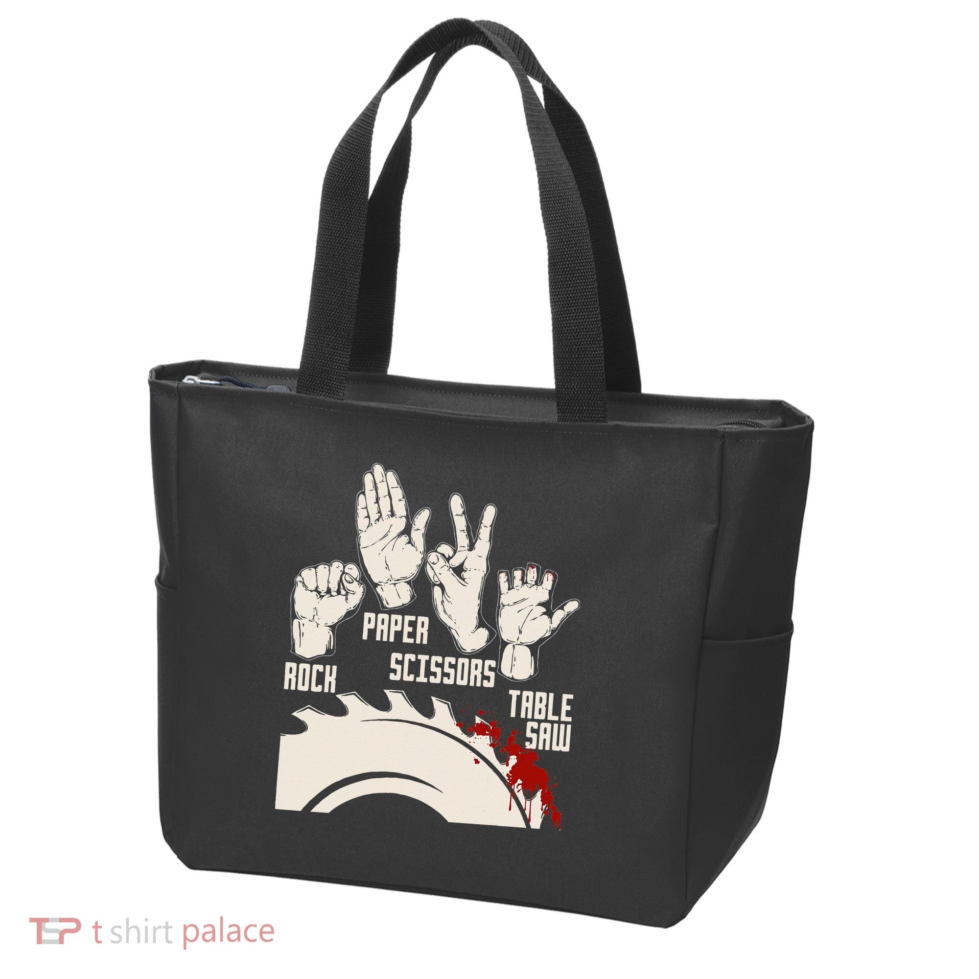 Rock Paper Scissors Table Saw Funny Woodworking Carpenter Tote Bag