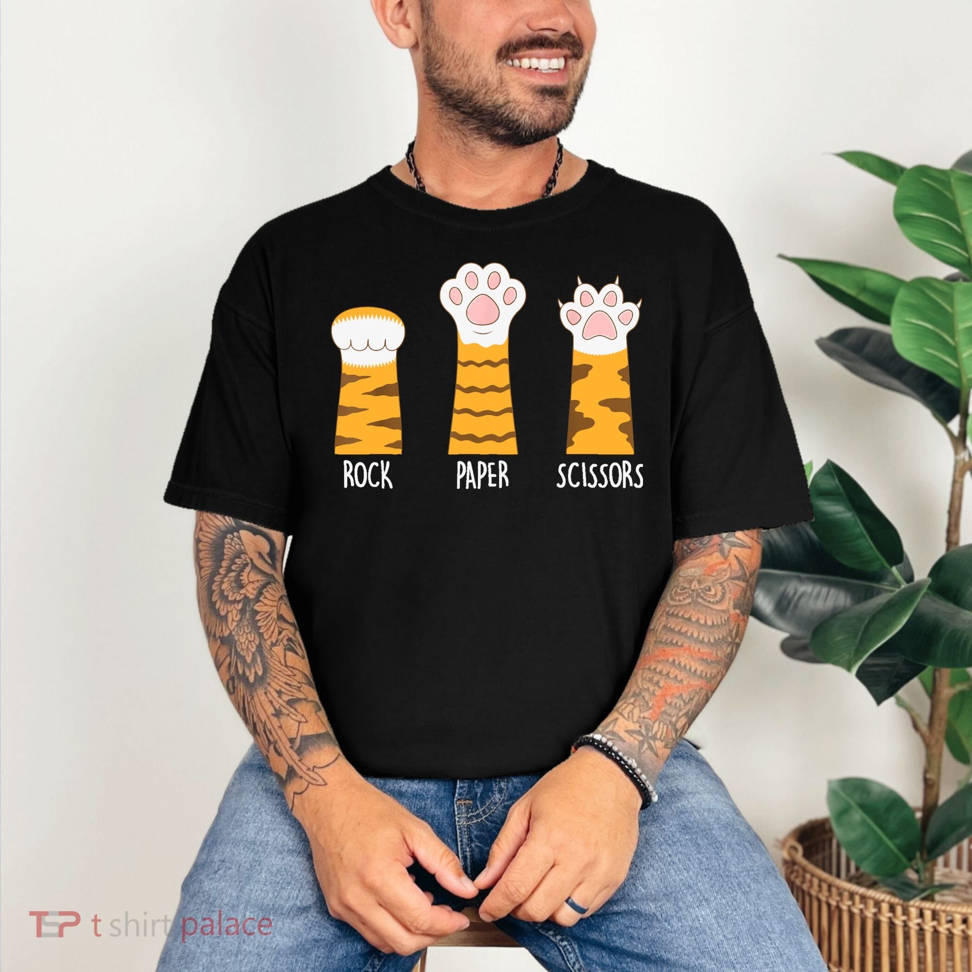 Rock Paper Scissors Hand Game Funny Cute Paw Cat Lovers Comfort Colors T-Shirt