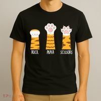 Rock Paper Scissors Hand Game Funny Cute Paw Cat Lovers T-Shirt thumb 3