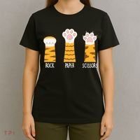 Rock Paper Scissors Hand Game Funny Cute Paw Cat Lovers T-Shirt thumb 4