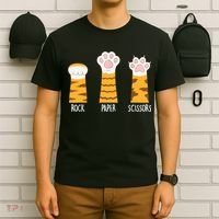 Rock Paper Scissors Hand Game Funny Cute Paw Cat Lovers T-Shirt thumb 6