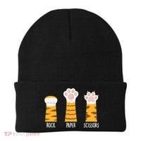Rock Paper Scissors Hand Game Funny Cute Paw Cat Lovers Beanie thumb 0