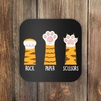 Rock Paper Scissors Hand Game Funny Cute Paw Cat Lovers Coaster thumb 0