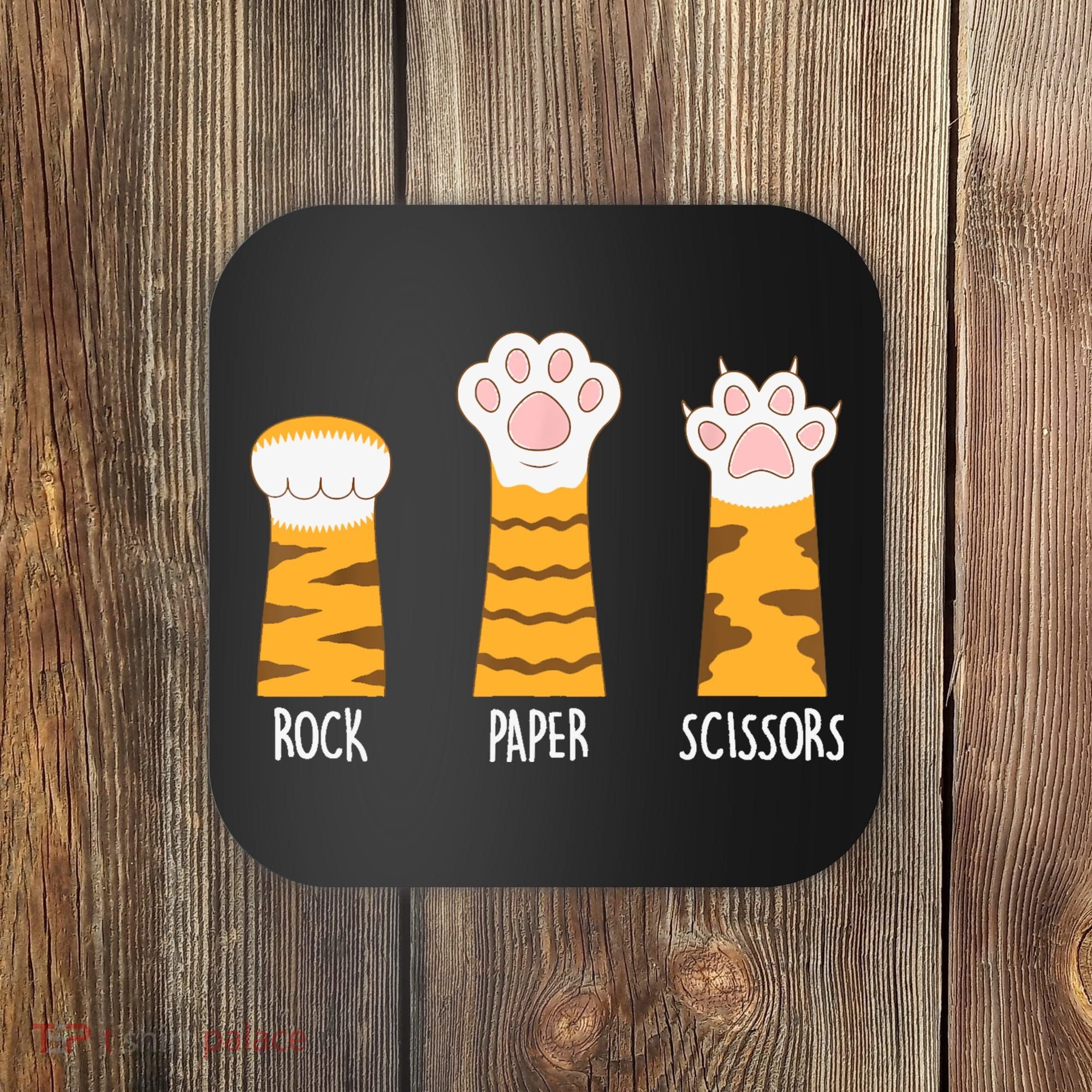 Rock Paper Scissors Hand Game Funny Cute Paw Cat Lovers Coaster