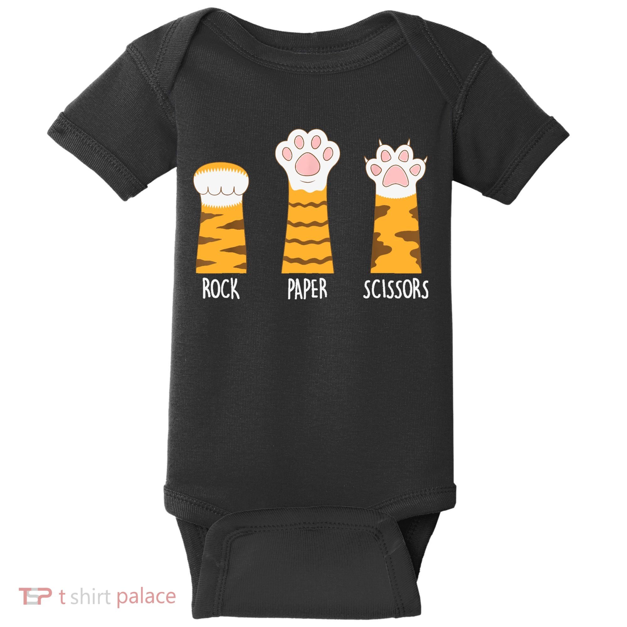 Rock Paper Scissors Hand Game Funny Cute Paw Cat Lovers Baby Bodysuit