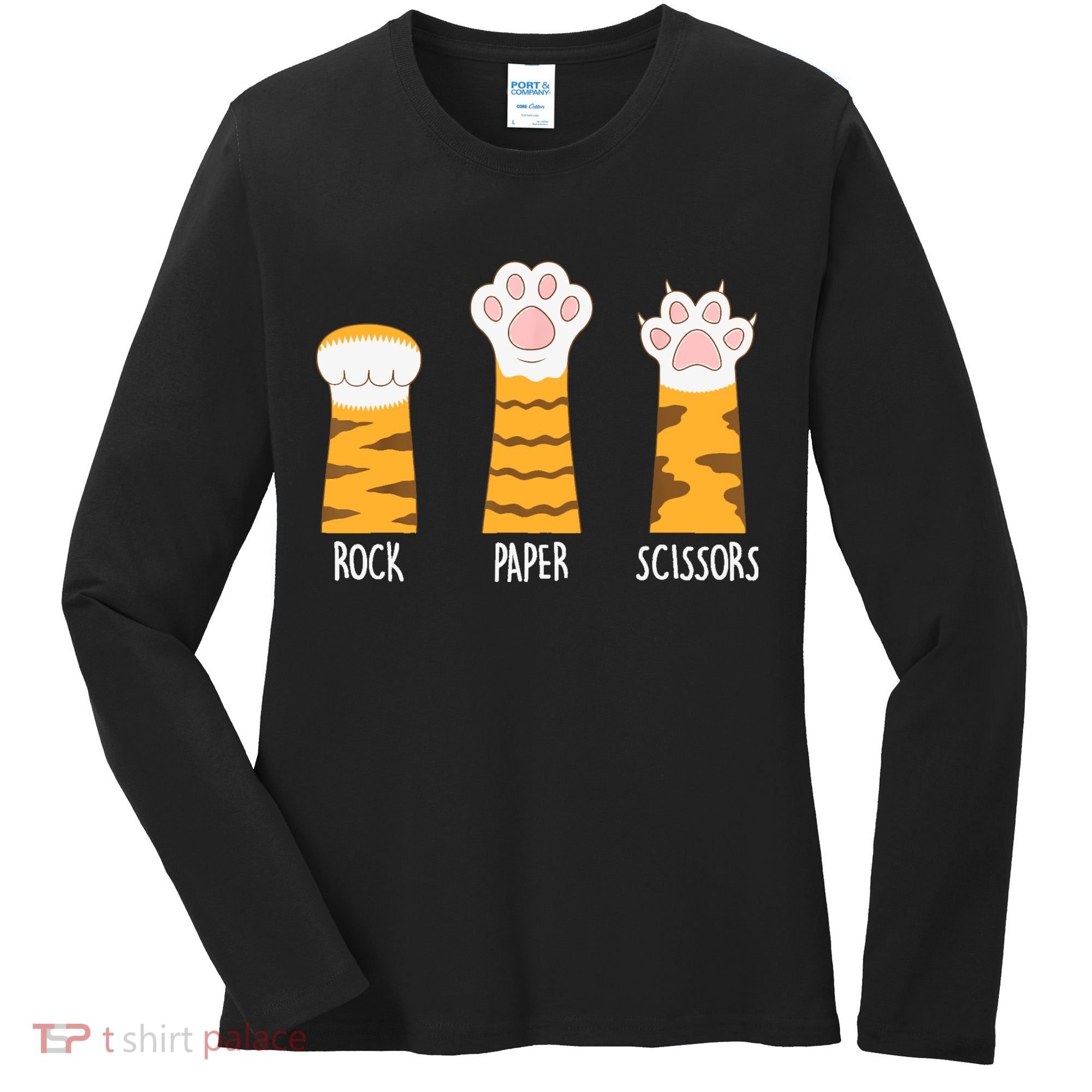 Rock Paper Scissors Hand Game Funny Cute Paw Cat Lovers Women's Long Sleeve Shirt