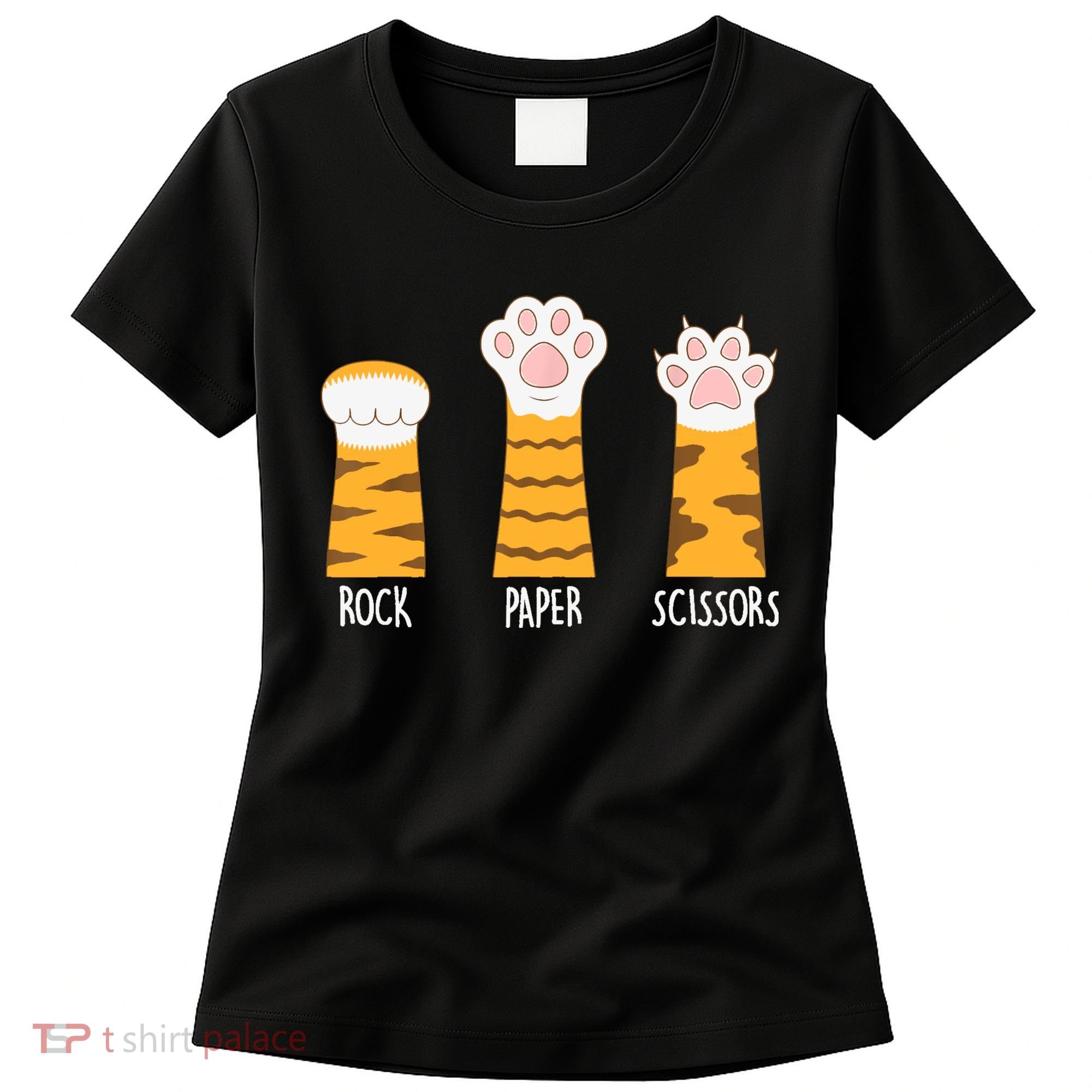 Rock Paper Scissors Hand Game Funny Cute Paw Cat Lovers Women's T-Shirt