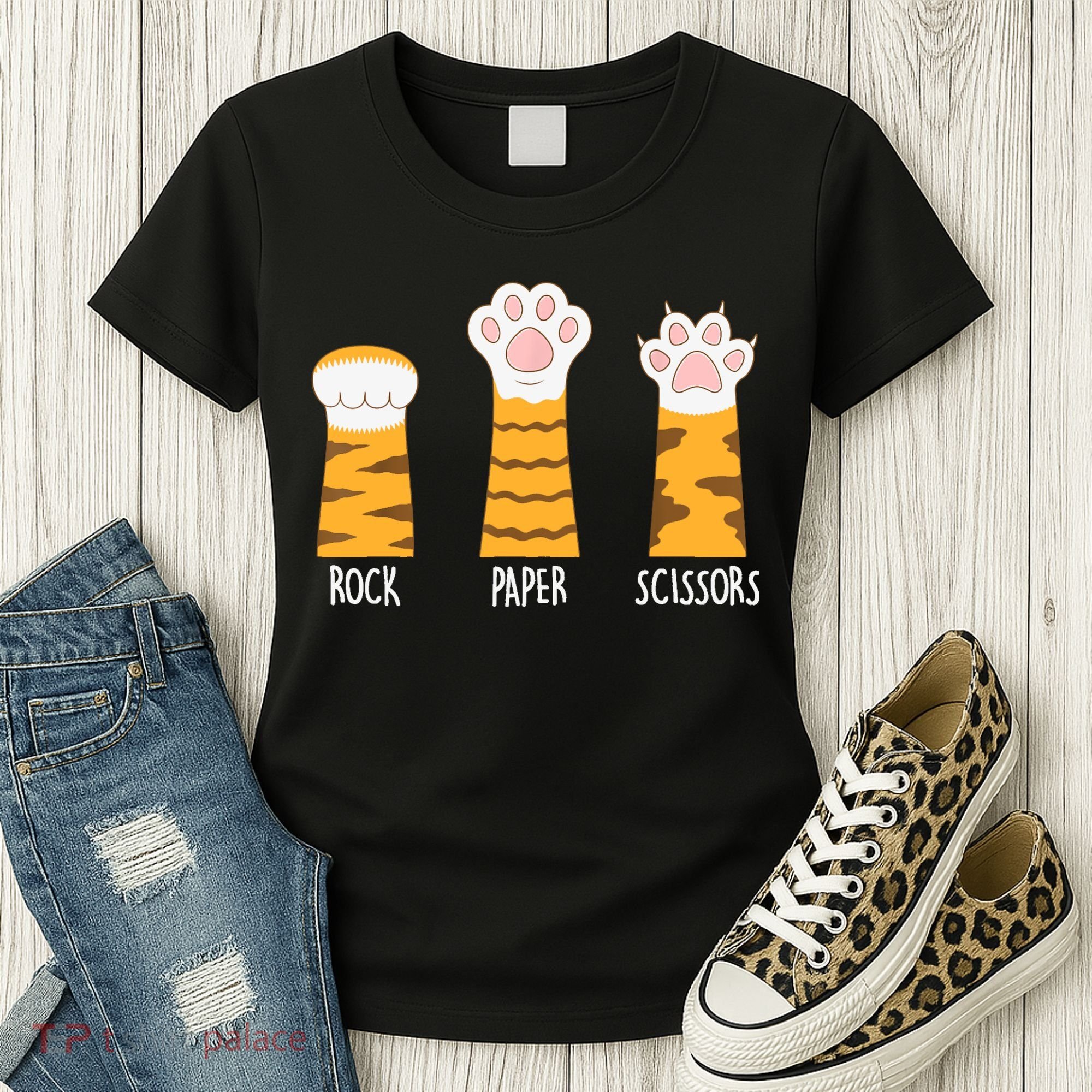 Rock Paper Scissors Hand Game Funny Cute Paw Cat Lovers Women's T-Shirt