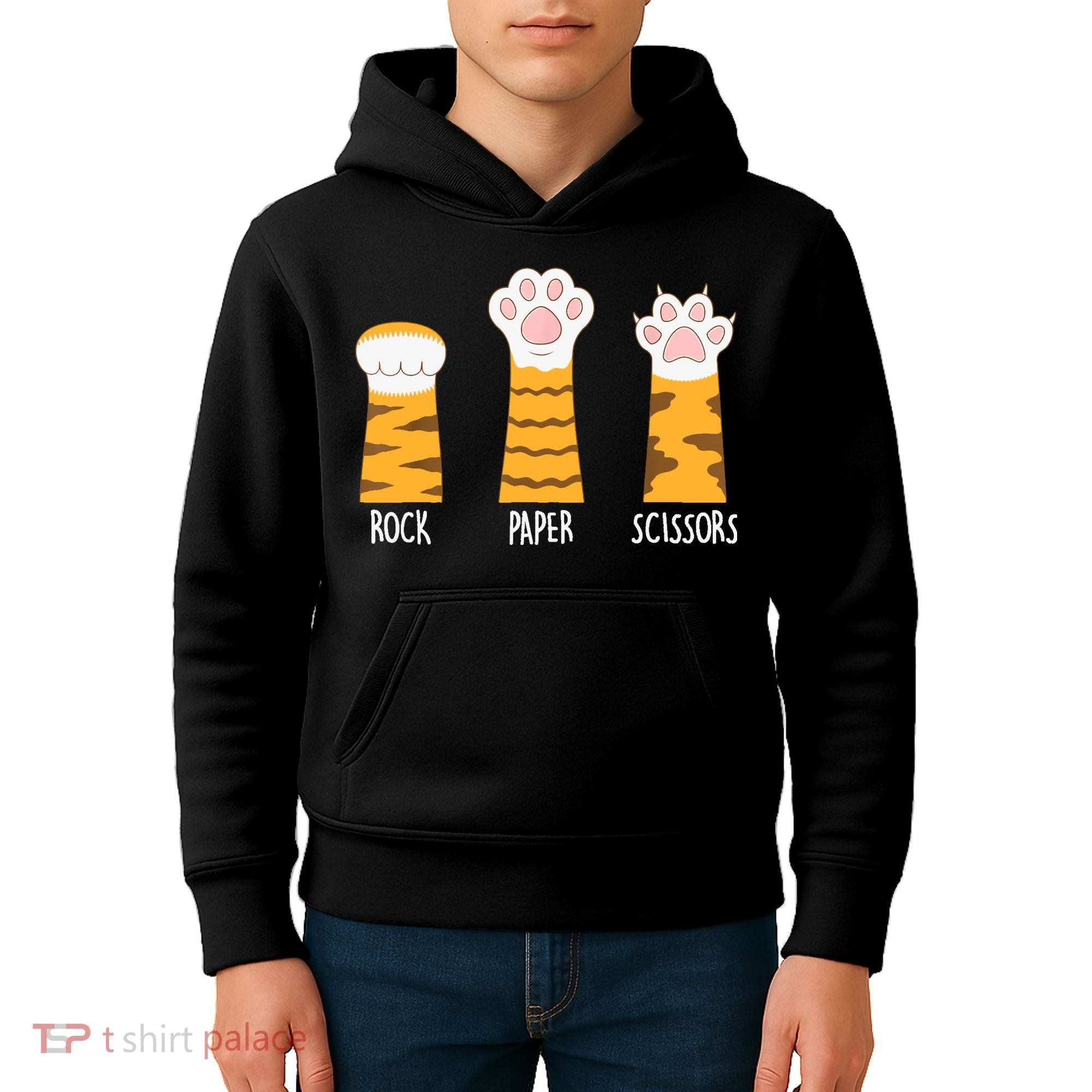 Rock Paper Scissors Hand Game Funny Cute Paw Cat Lovers Kids Hoodie
