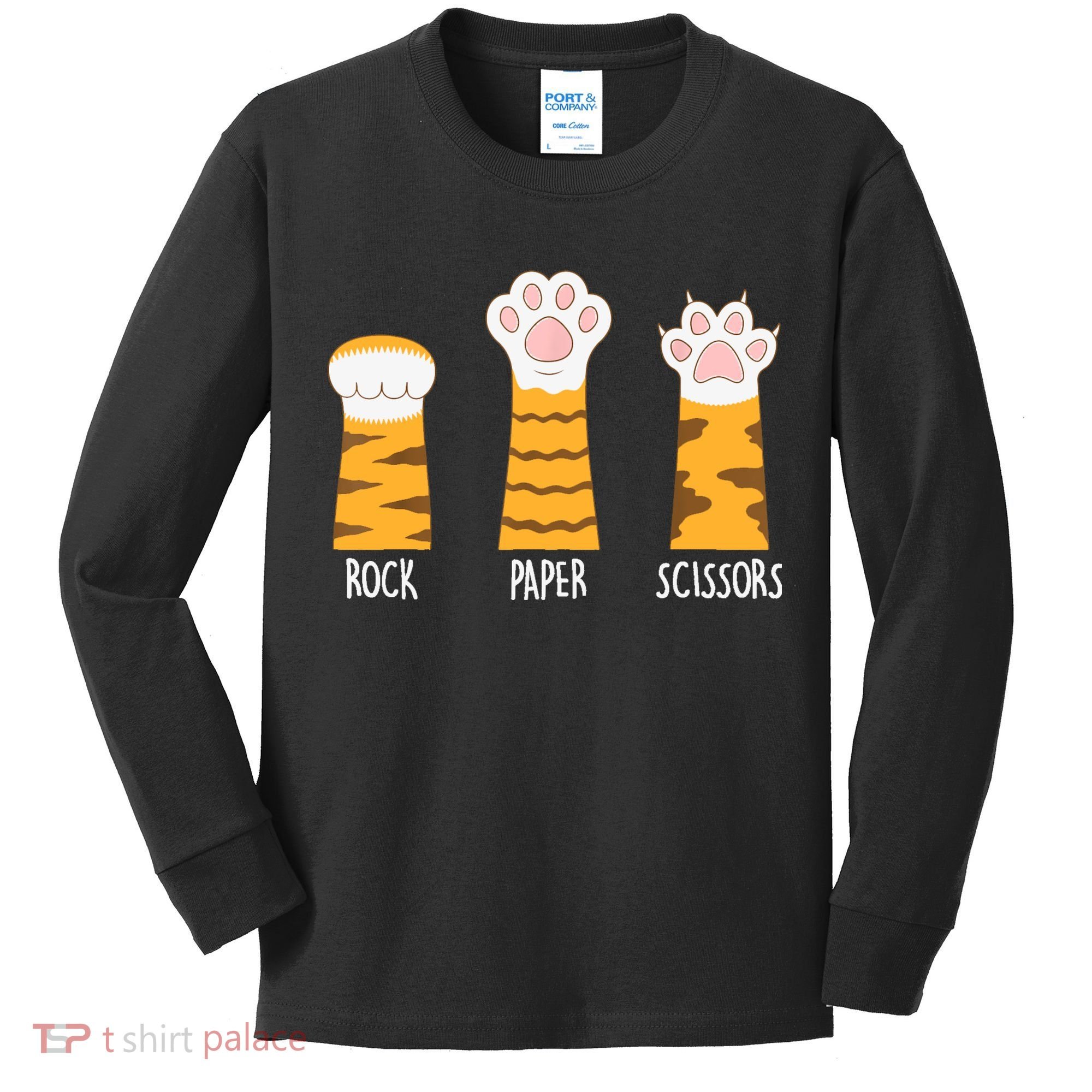 Rock Paper Scissors Hand Game Funny Cute Paw Cat Lovers Kids Long Sleeve Shirt