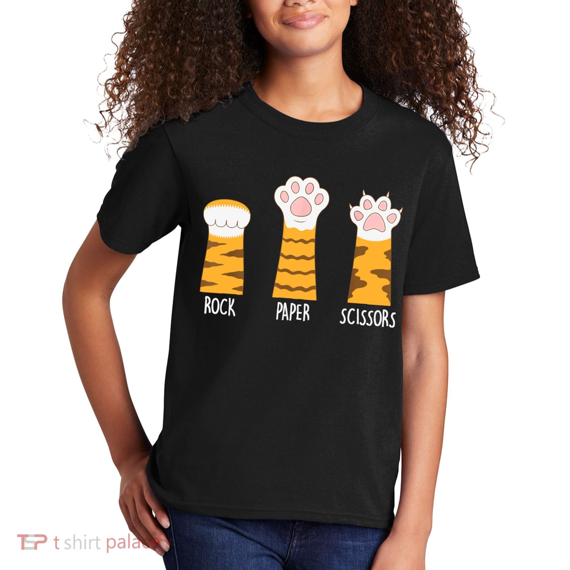 Rock Paper Scissors Hand Game Funny Cute Paw Cat Lovers Kids T-Shirt
