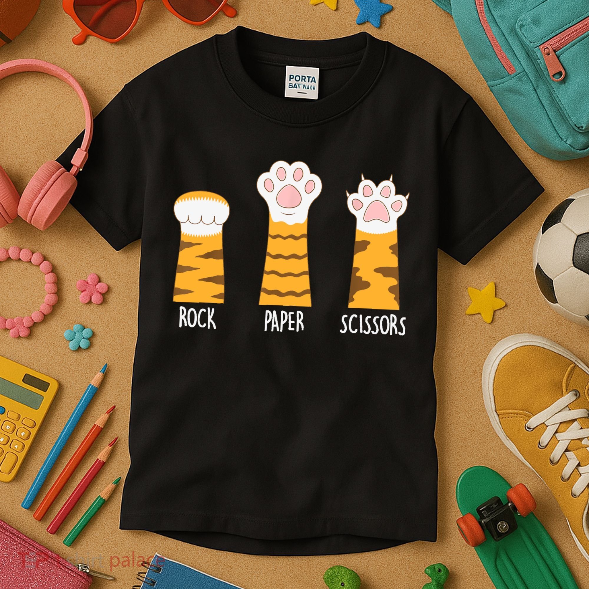 Rock Paper Scissors Hand Game Funny Cute Paw Cat Lovers Kids T-Shirt