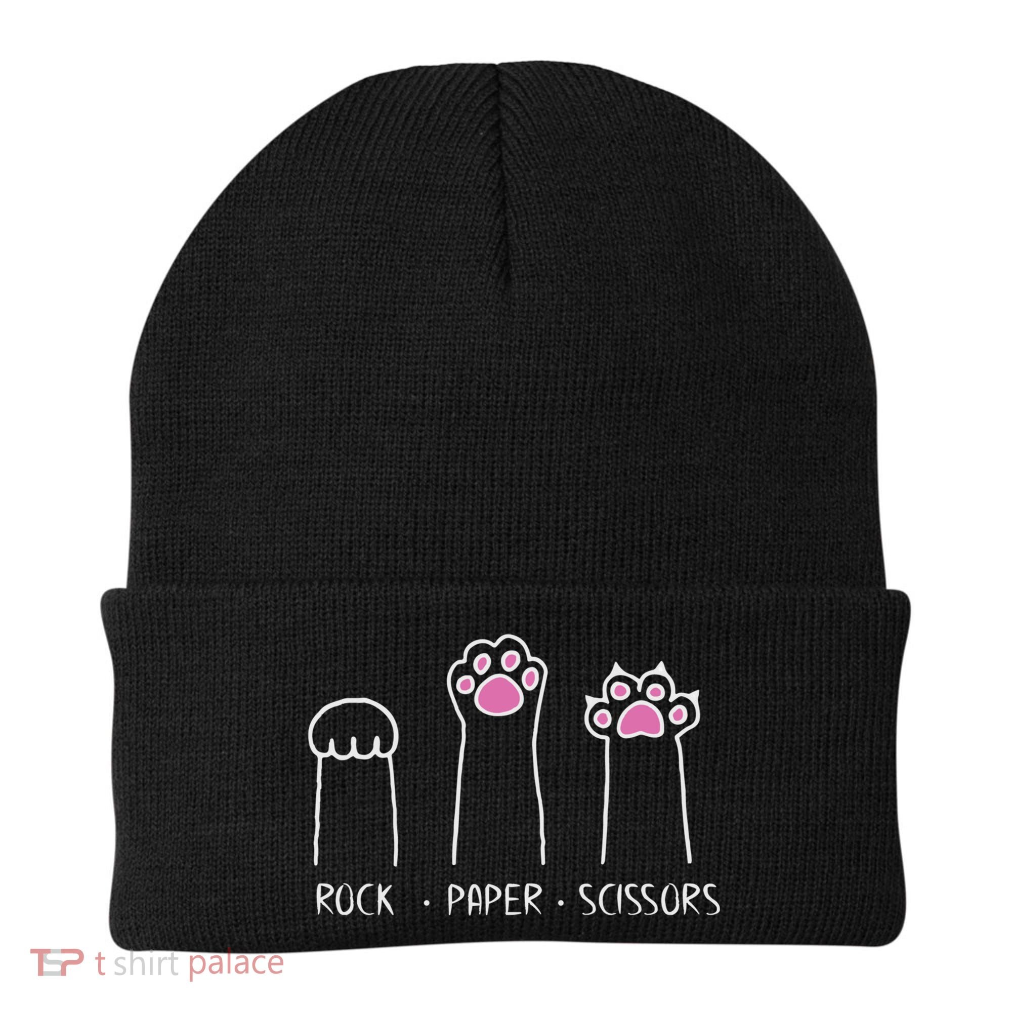Rock Paper Scissors Cute Paw Hand Game Funny Cat Funny Gift Beanie
