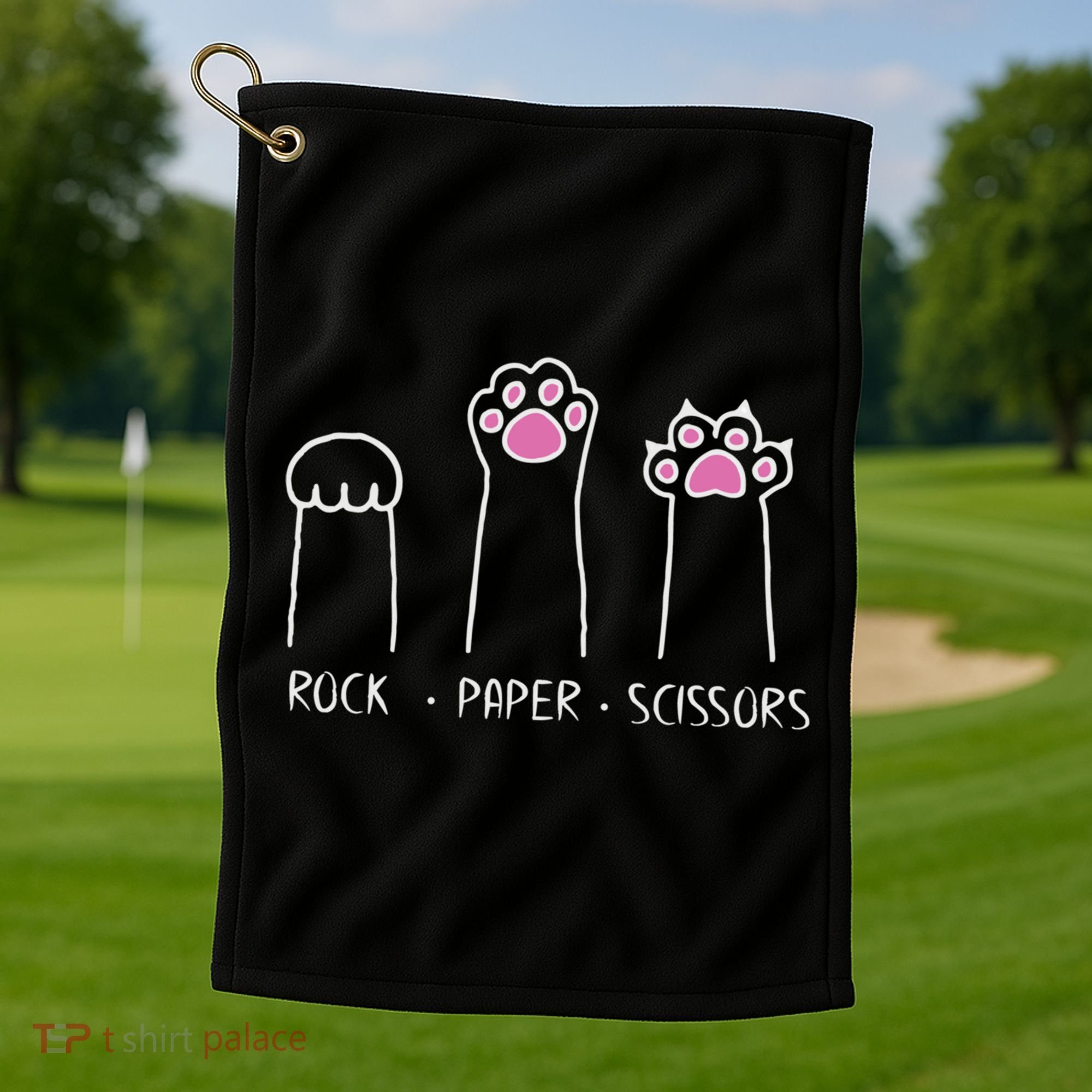 Rock Paper Scissors Cute Paw Hand Game Funny Cat Funny Gift Golf Towel