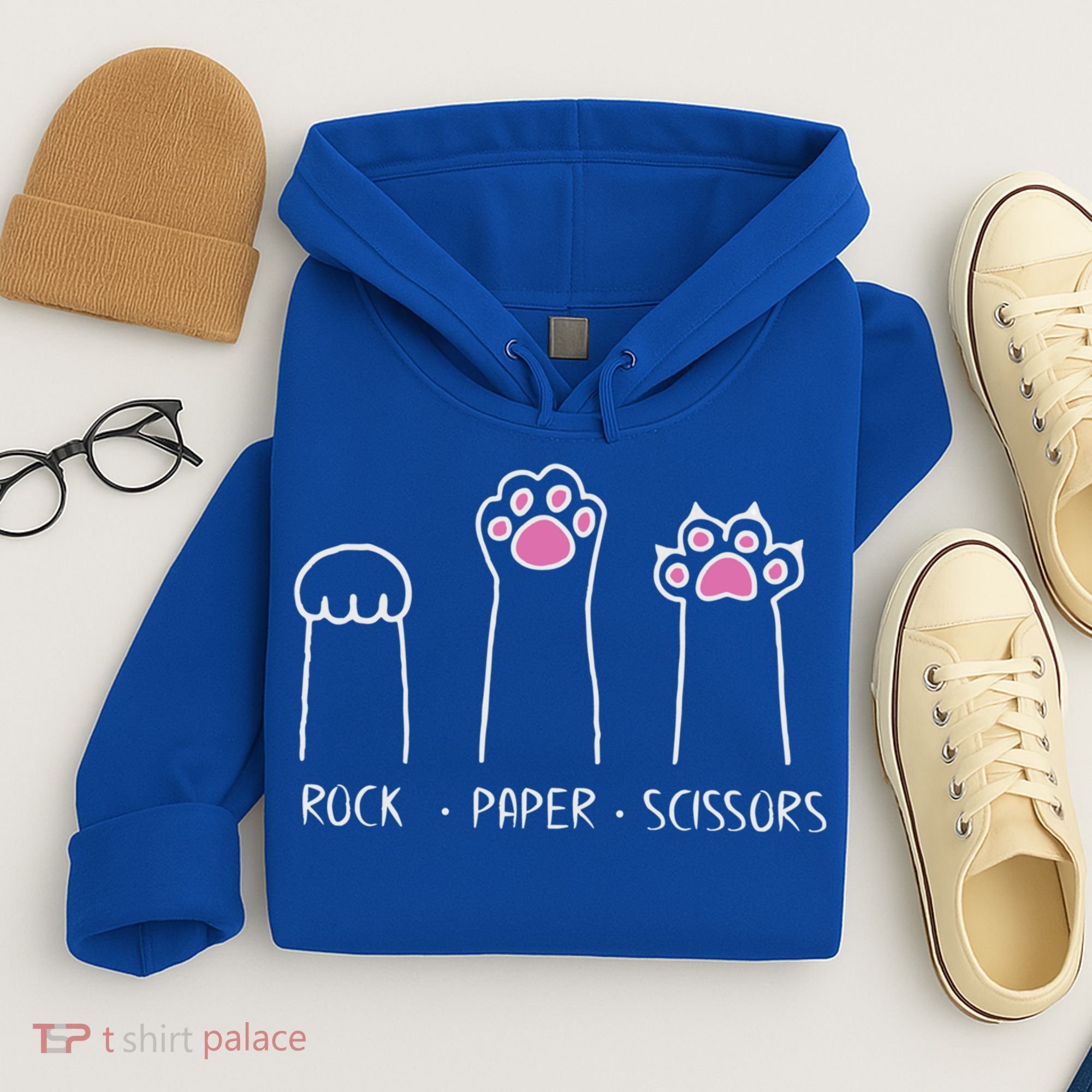 Rock Paper Scissors Cute Paw Hand Game Funny Cat Funny Gift Hoodie
