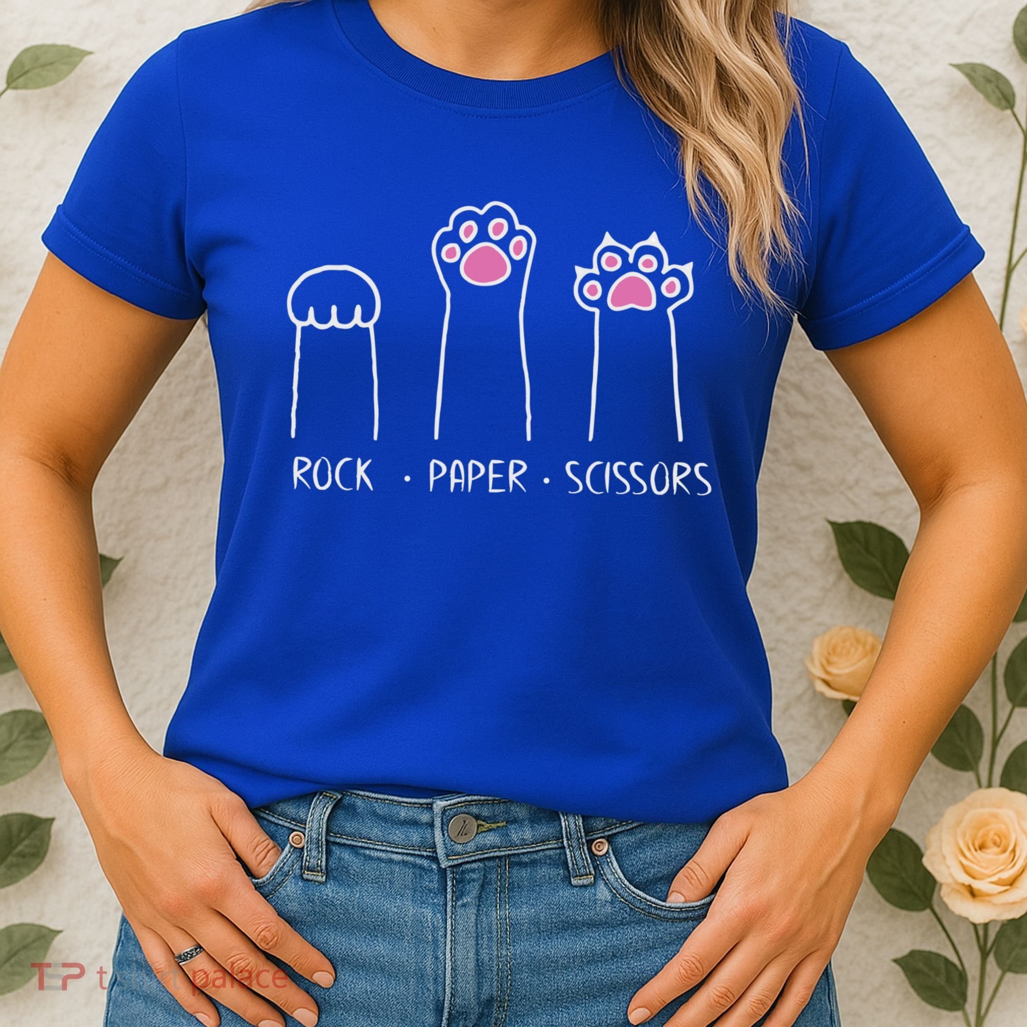 Rock Paper Scissors Cute Paw Hand Game Funny Cat Funny Gift Women's T-Shirt