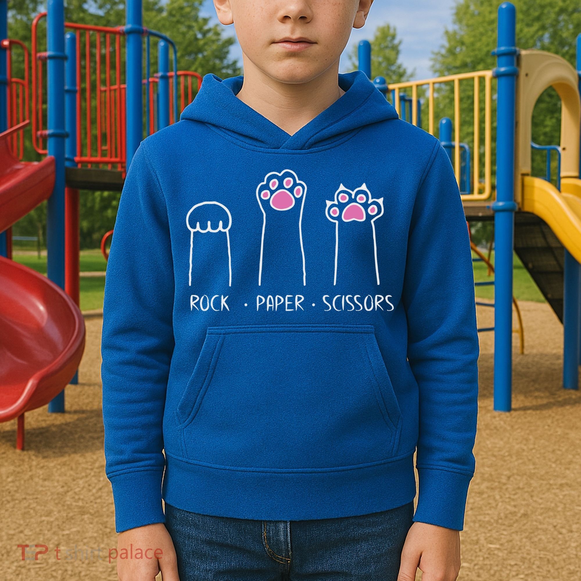Rock Paper Scissors Cute Paw Hand Game Funny Cat Funny Gift Kids Hoodie