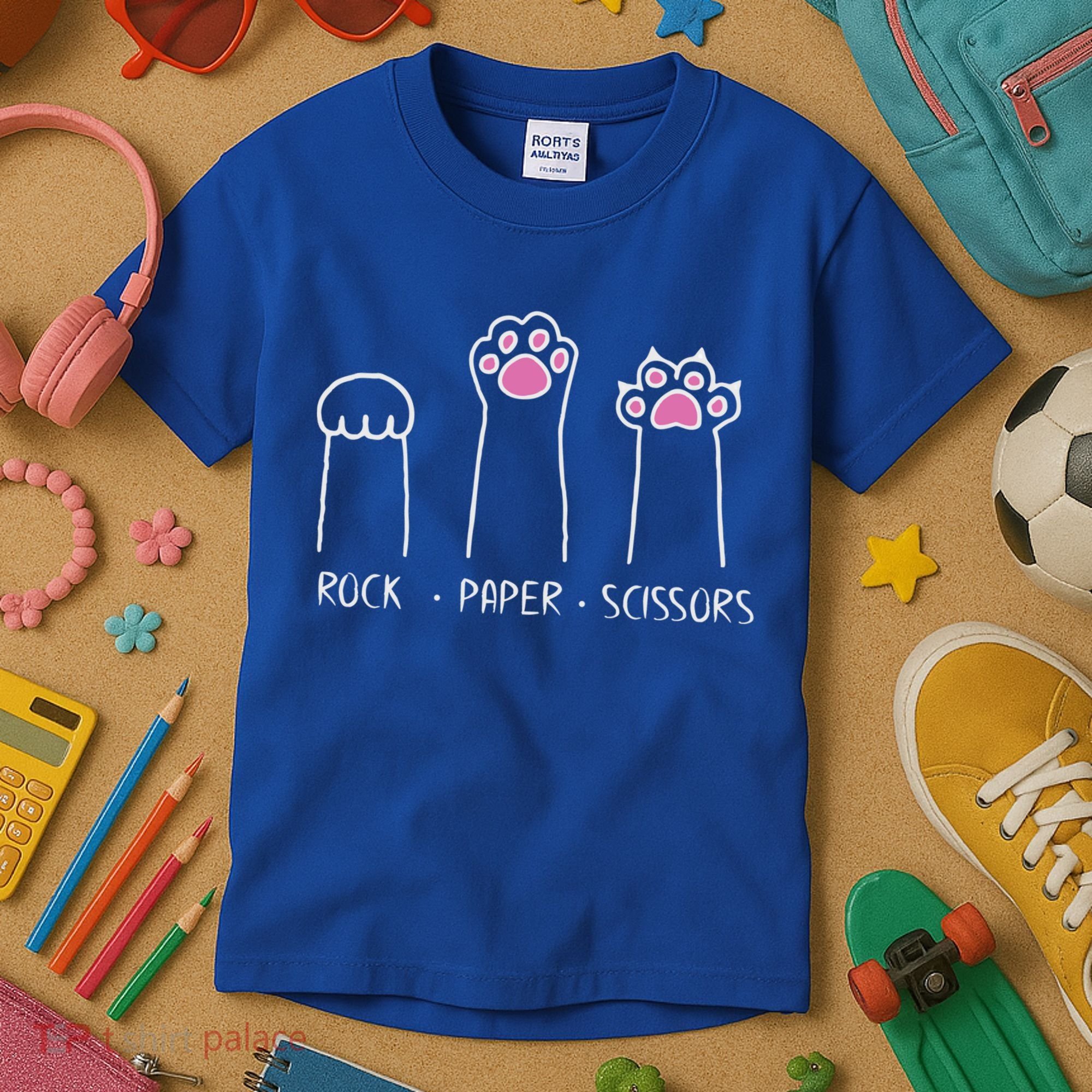 Rock Paper Scissors Cute Paw Hand Game Funny Cat Funny Gift Kids T-Shirt