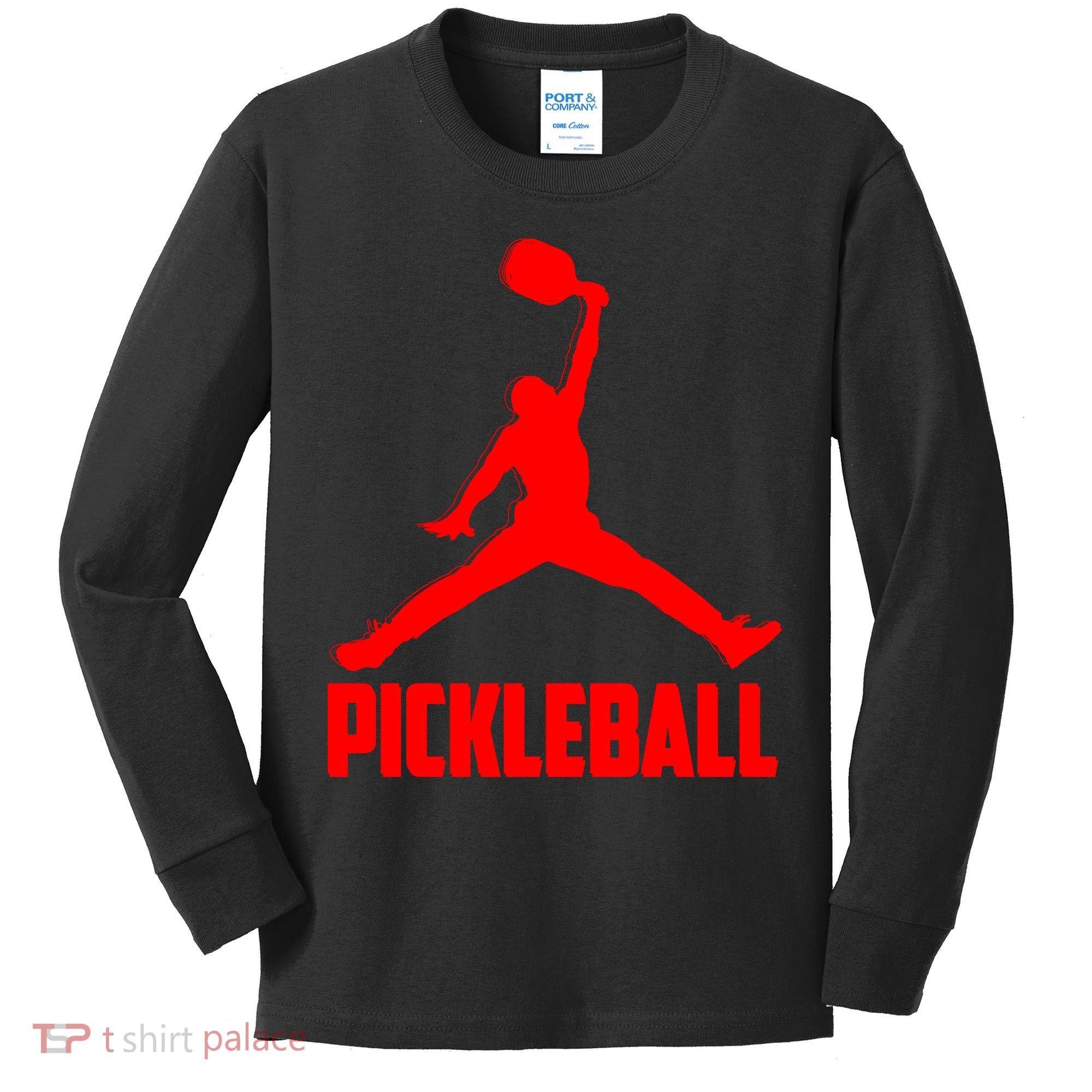 Red Pickleball Sports Logo Kids Long Sleeve Shirt