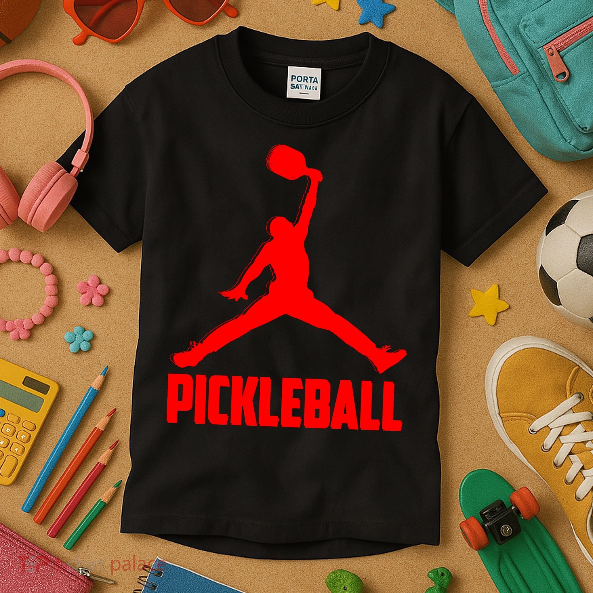 Red Pickleball Sports Logo Kids T-Shirt