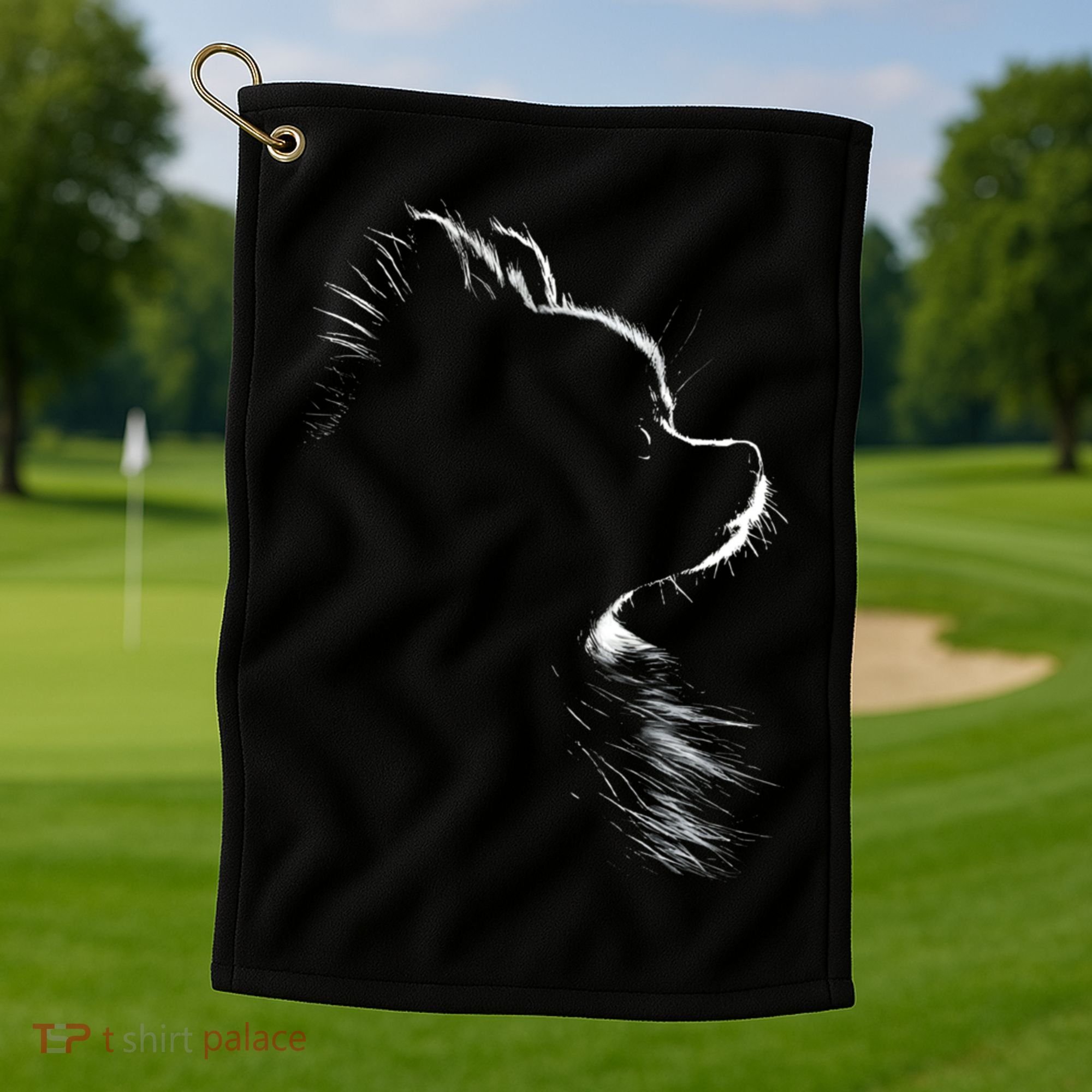 Retro Pomeranian Silhouette Golf Towel