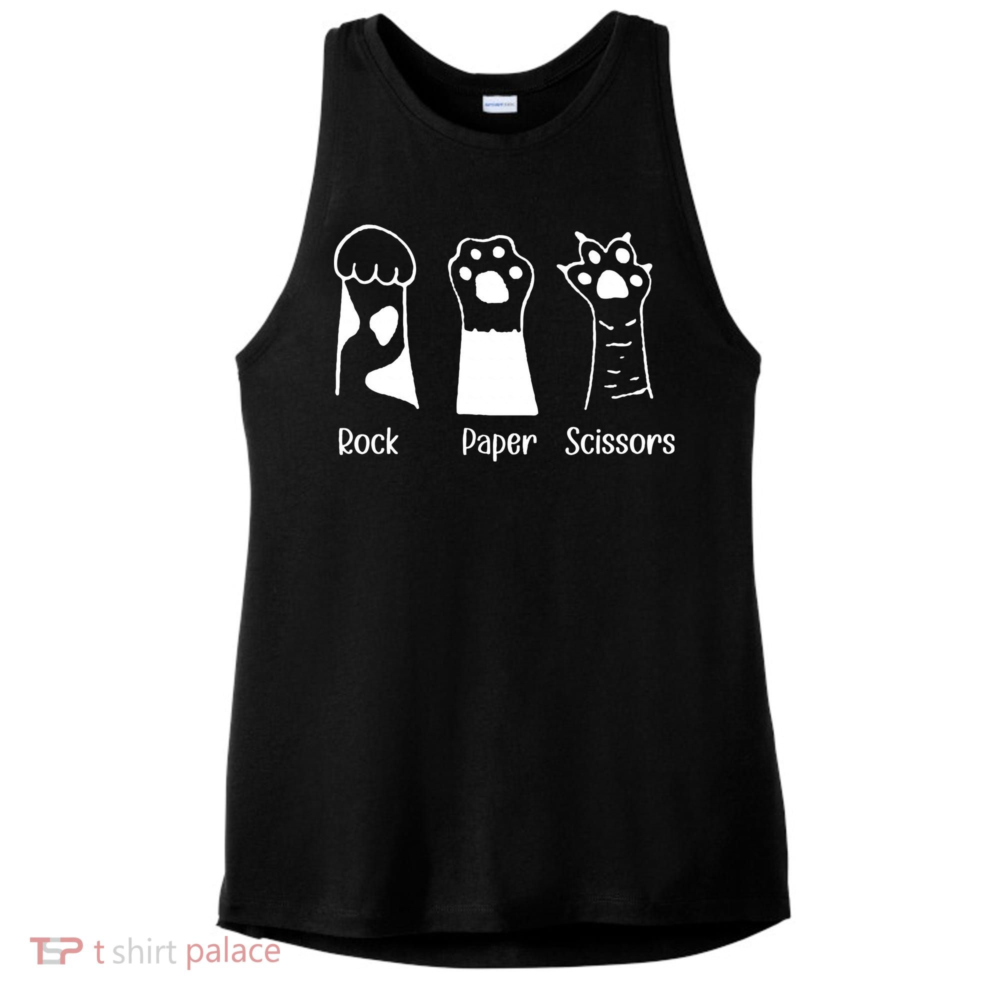 Rock Paper Scissors Funny Cat Paws Cute Kitten Lover Cats Ladies PosiCharge Tri-Blend Wicking Tank