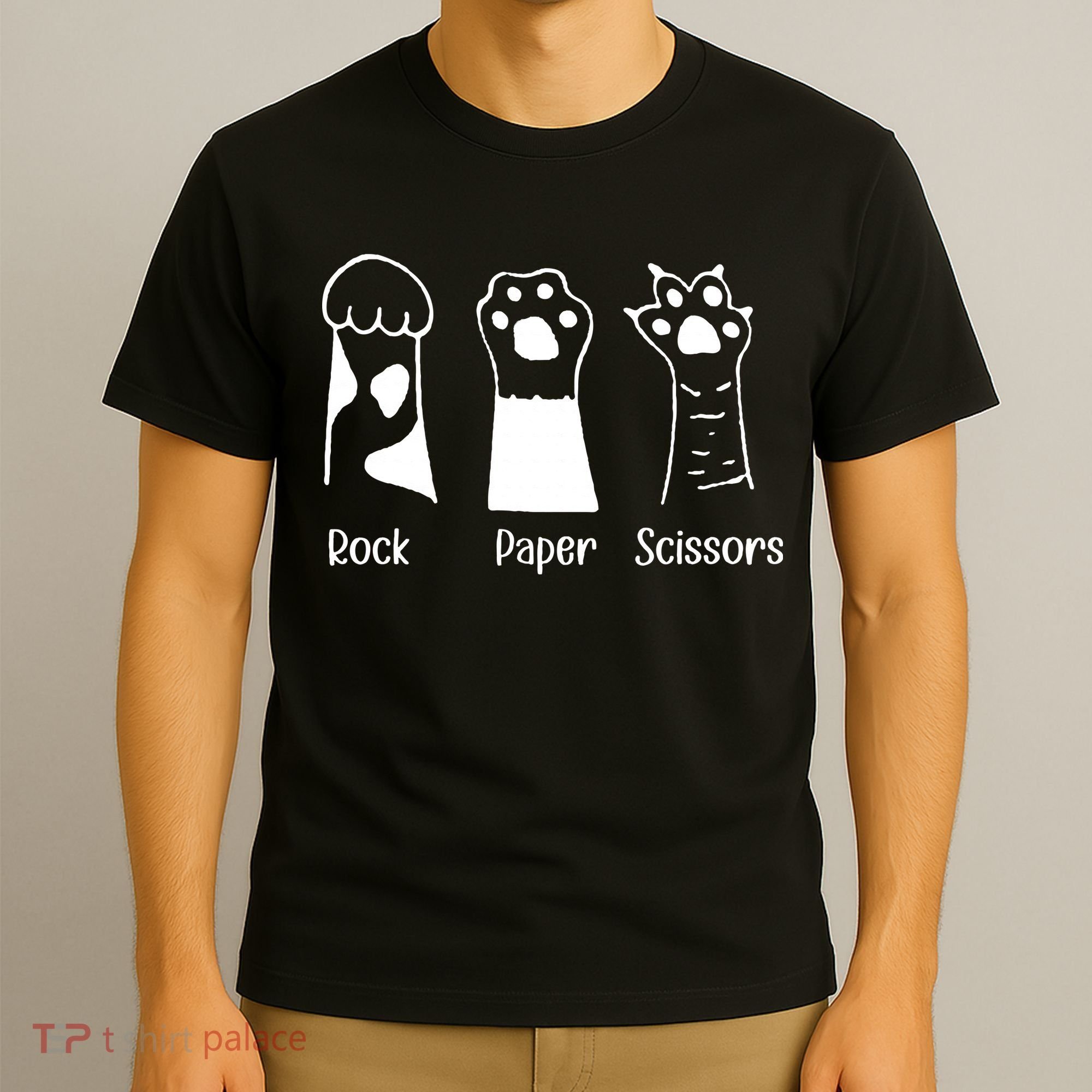 Rock Paper Scissors Funny Cat Paws Cute Kitten Lover Cats T-Shirt