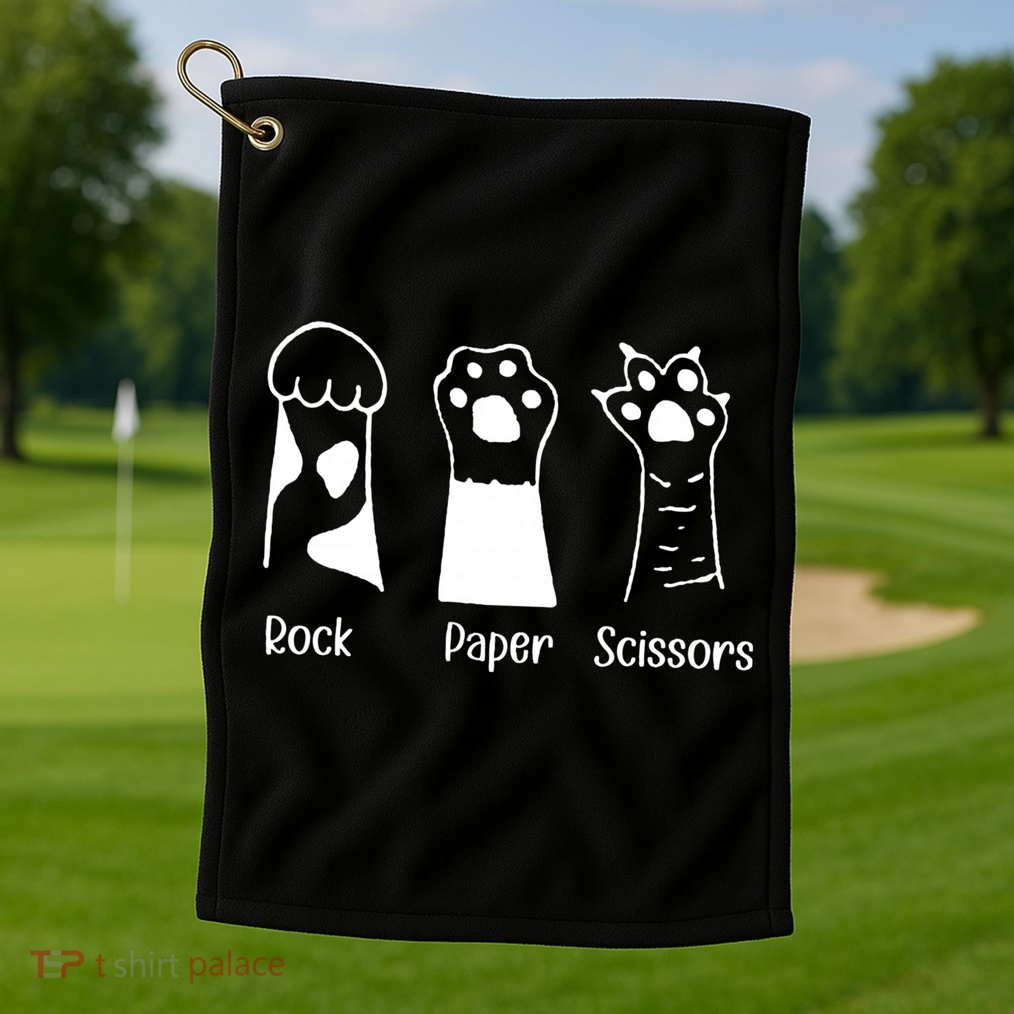 Rock Paper Scissors Funny Cat Paws Cute Kitten Lover Cats Golf Towel