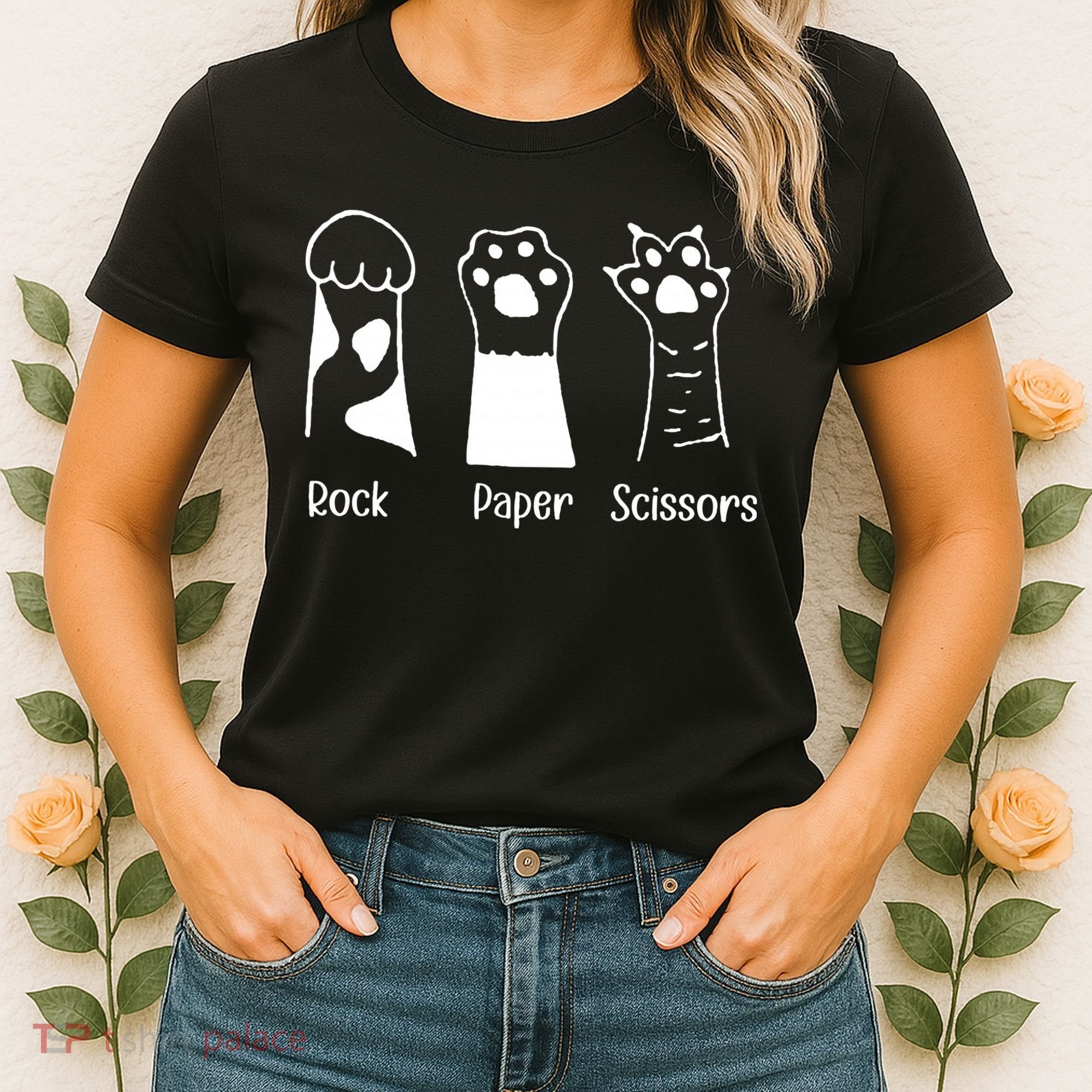 Rock Paper Scissors Funny Cat Paws Cute Kitten Lover Cats Women's T-Shirt