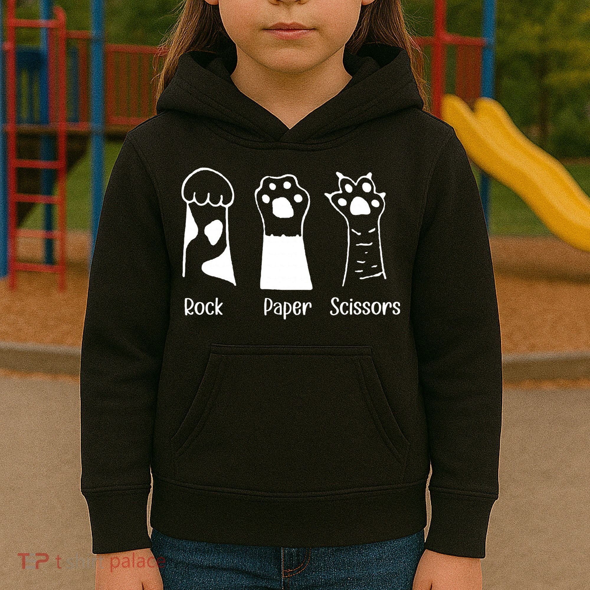 Rock Paper Scissors Funny Cat Paws Cute Kitten Lover Cats Kids Hoodie