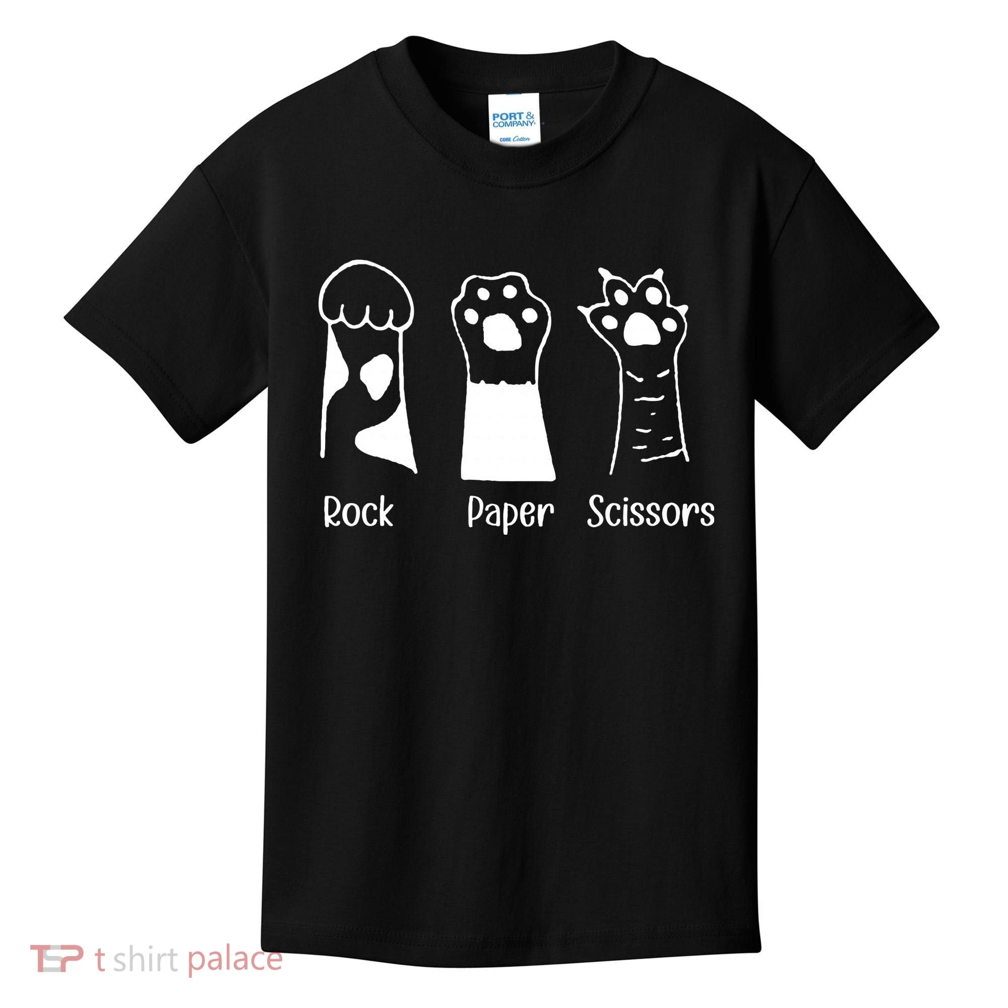 Rock Paper Scissors Funny Cat Paws Cute Kitten Lover Cats Kids T-Shirt
