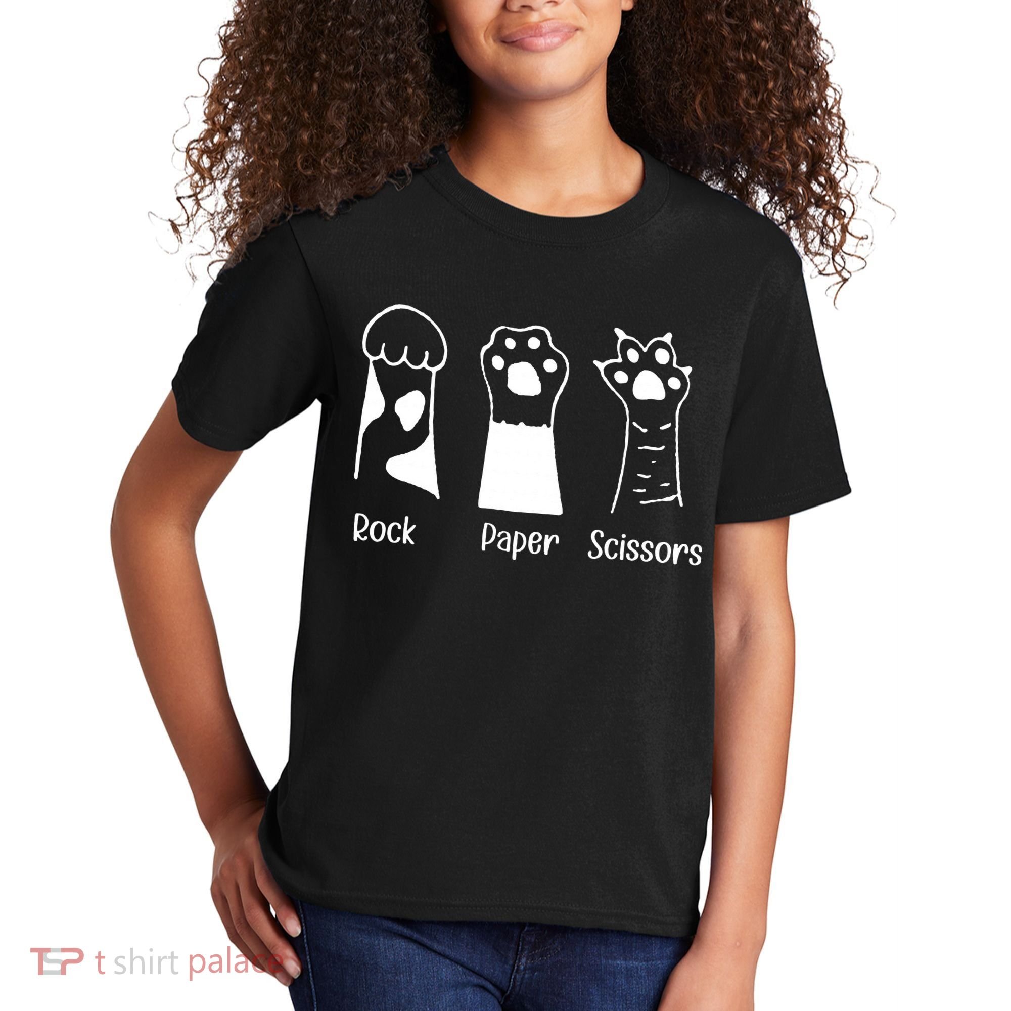 Rock Paper Scissors Funny Cat Paws Cute Kitten Lover Cats Kids T-Shirt