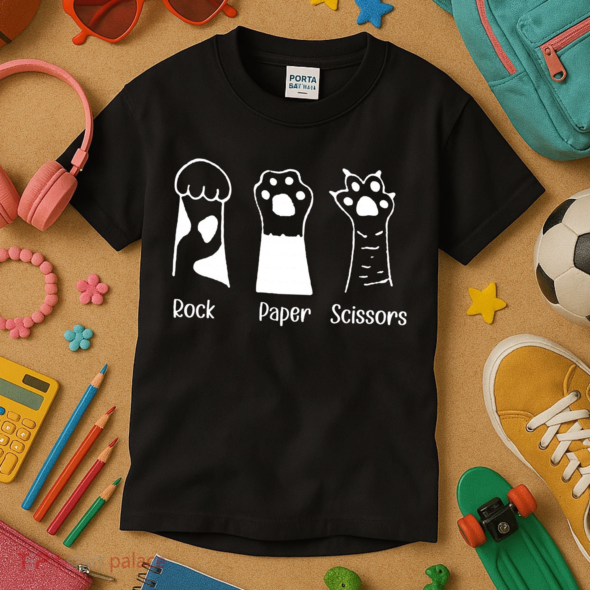 Rock Paper Scissors Funny Cat Paws Cute Kitten Lover Cats Kids T-Shirt