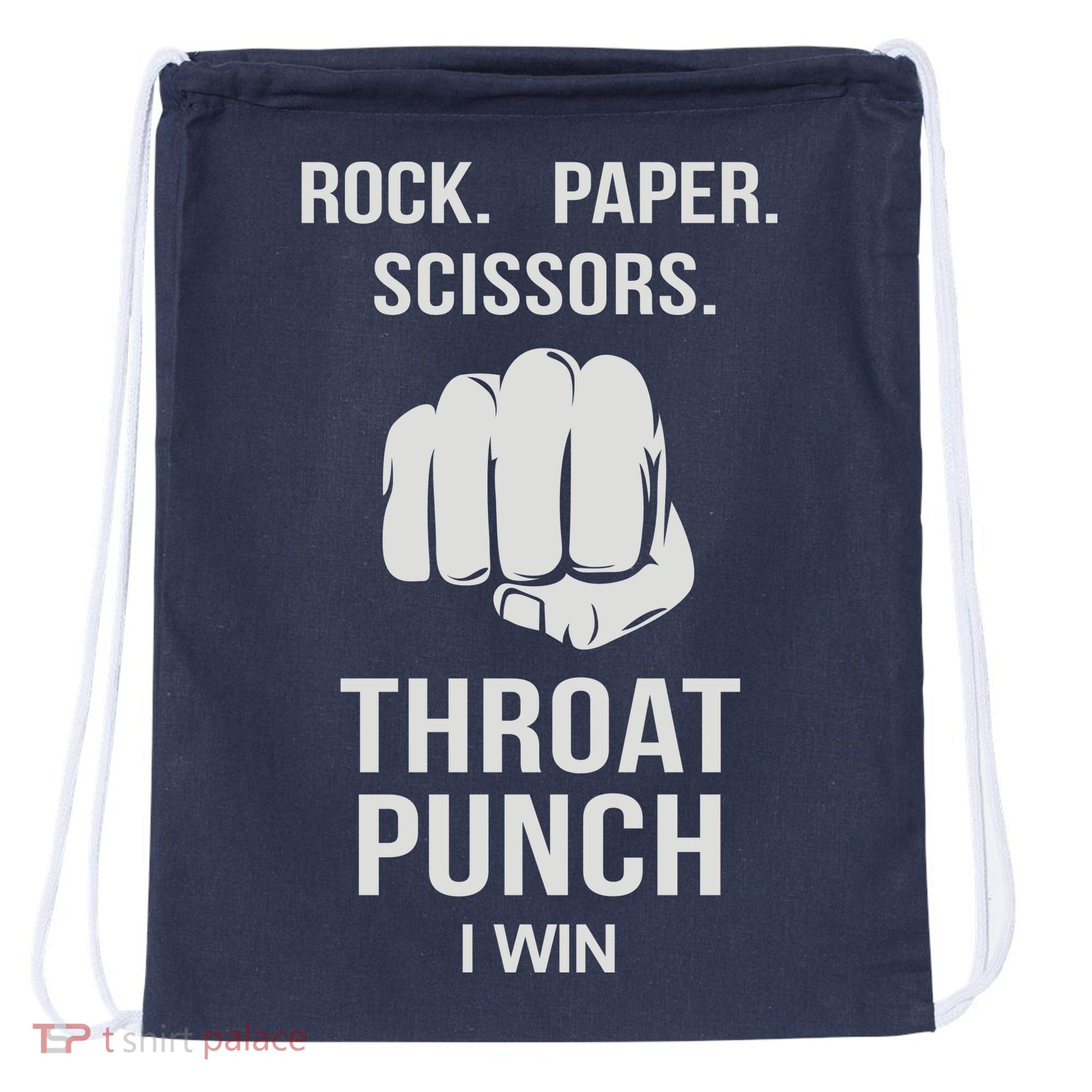 ROCK PAPER SCISSORS THROAT PUNCH Drawstring Bag