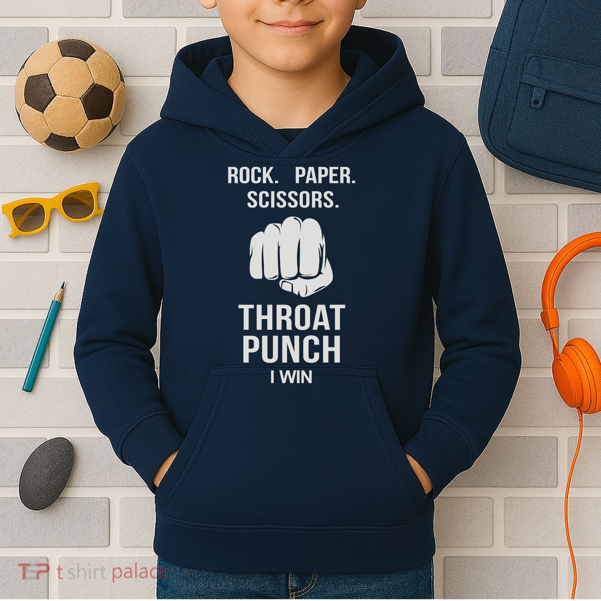 ROCK PAPER SCISSORS THROAT PUNCH Kids Hoodie
