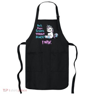 Rock Paper Scissors Throat Punch I Win Unicorn Funny Adult Humor Apron