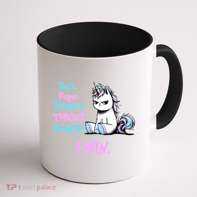 Rock Paper Scissors Throat Punch I Win Unicorn Funny Adult Humor Coffee Mug back