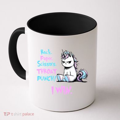 Rock Paper Scissors Throat Punch I Win Unicorn Funny Adult Humor Coffee Mug