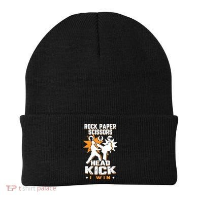 Rock Paper Scissors Headkick Win Funny Taekwondo Karate Gift Beanie