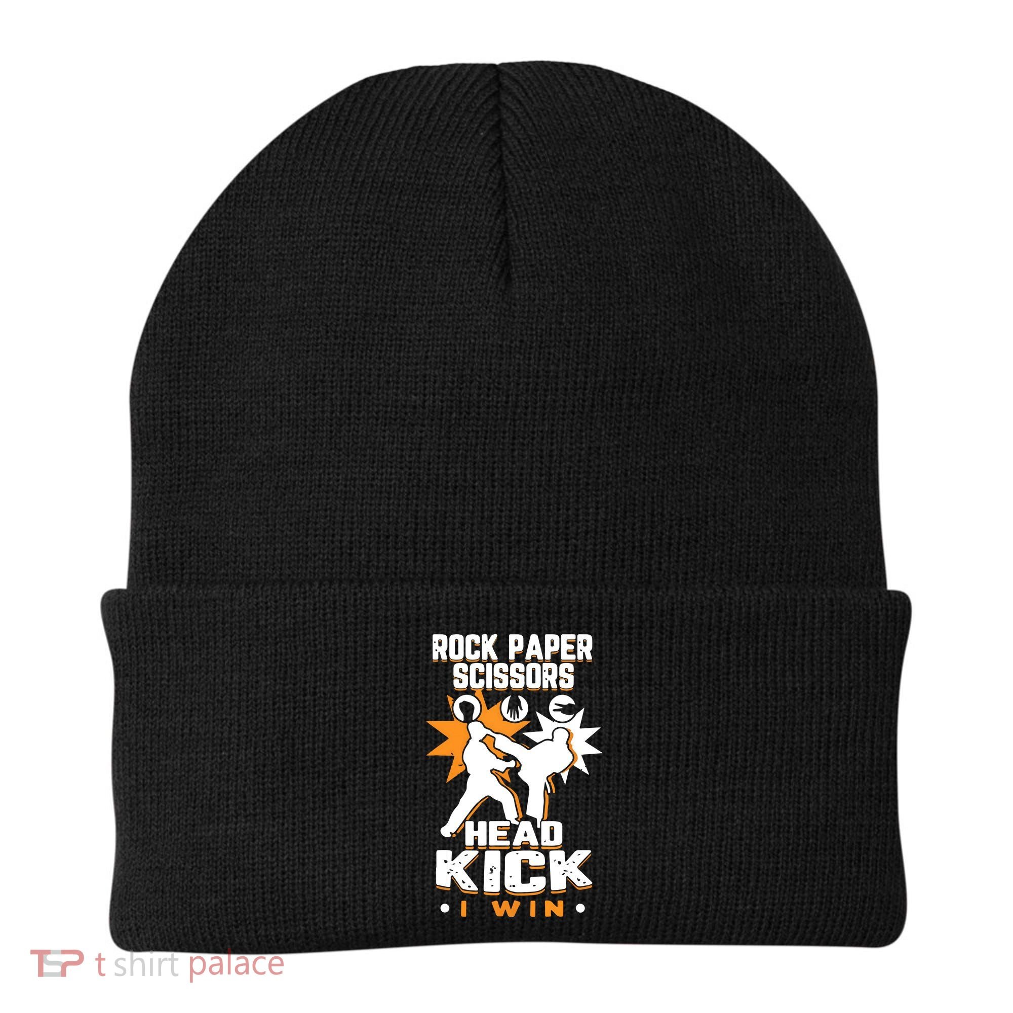 Rock Paper Scissors Headkick Win Funny Taekwondo Karate Gift Beanie