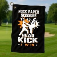 Rock Paper Scissors Headkick Win Funny Taekwondo Karate Gift Golf Towel thumb 1