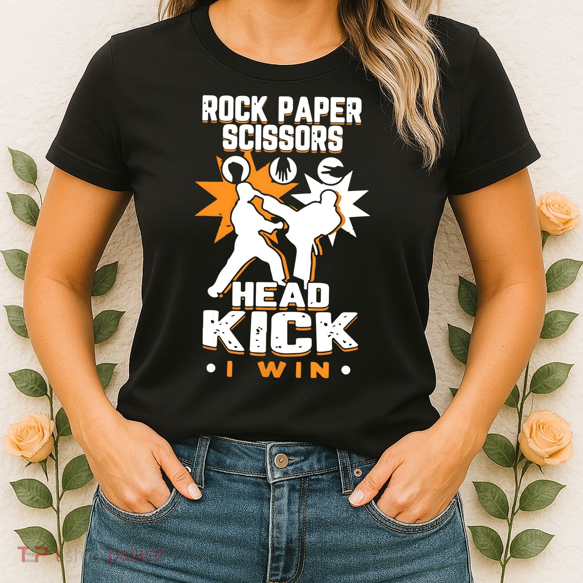 Rock Paper Scissors Headkick Win Funny Taekwondo Karate Gift Women's T-Shirt