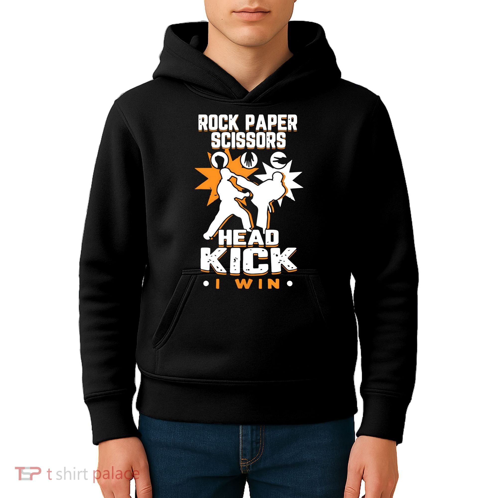Rock Paper Scissors Headkick Win Funny Taekwondo Karate Gift Kids Hoodie