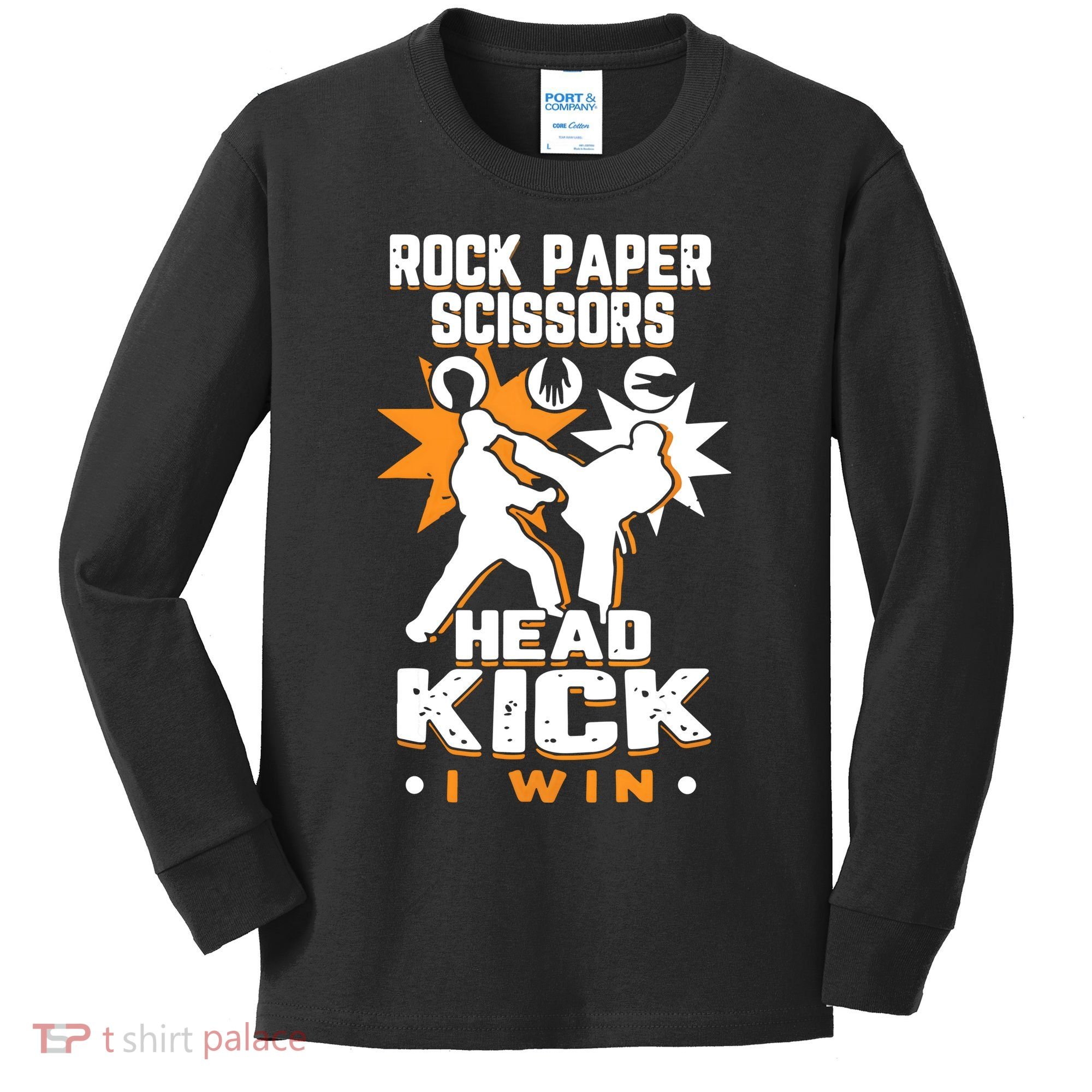 Rock Paper Scissors Headkick Win Funny Taekwondo Karate Gift Kids Long Sleeve Shirt