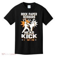 Rock Paper Scissors Headkick Win Funny Taekwondo Karate Gift Kids T-Shirt thumb 0